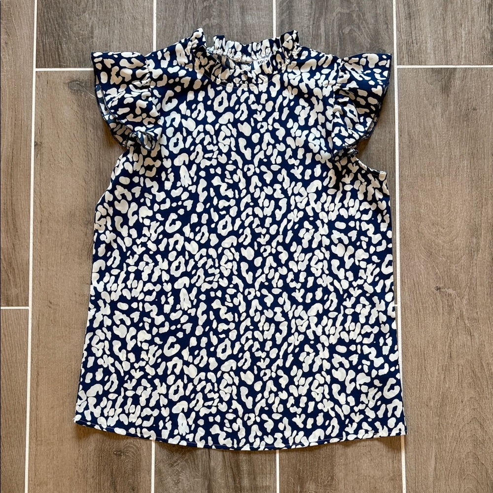 Blue and White Animal Print Blouse